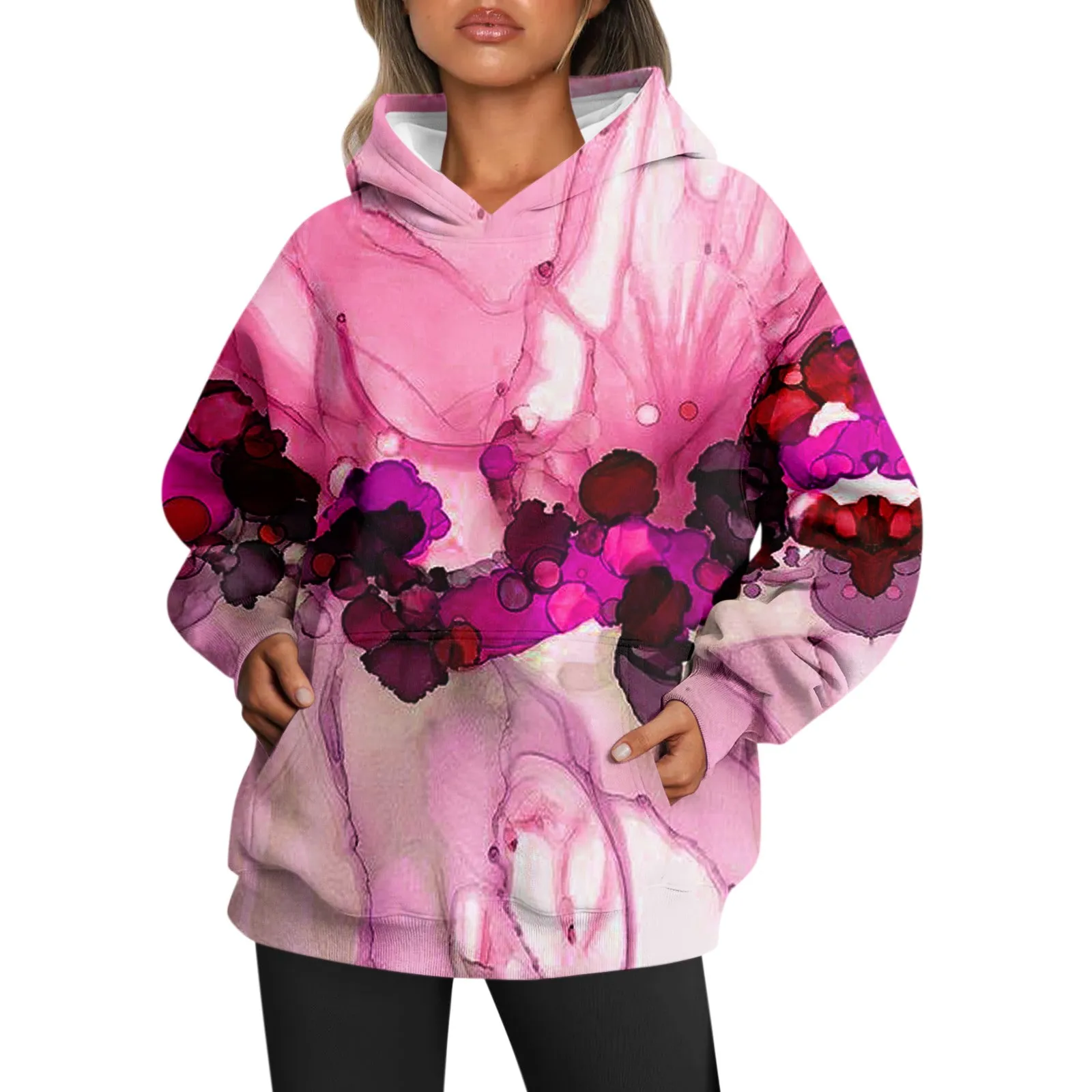 

Autumn Fleece Hoodies For Women Fashion Long Sleeve Loose Floral Print Hooded Sweatshirt Casual Ladies Top 2023 New Y2k Moletom