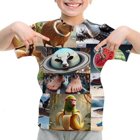 Детская футболка с итальянским мозгом, летние детские забавные топы с короткими рукавами с героями мультфильмов, модные футболки в стиле аниме, повседневная одежда для мальчиков и девочек, подарок