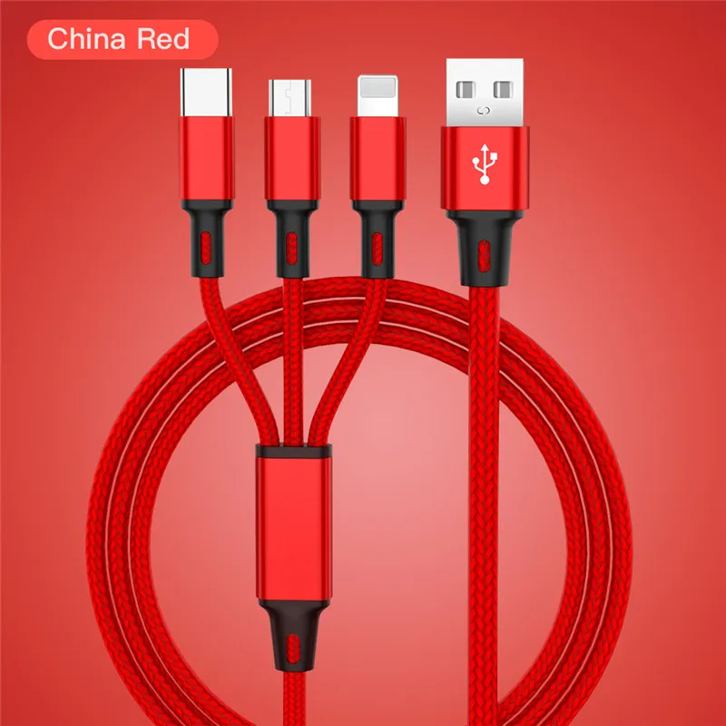 

USB Cable For iPhone 13 12 11 XS X 8 7 6 Charging Charger 3 in 1 Micro USB Cable USB Type C Mobile Phone Cables For Samsung S9