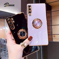 luxury plating silicone case for huawei p30 pro p20 mate 20 p40 honor 20 30 pro nova 5t phone soft magnet cover with ring holder
