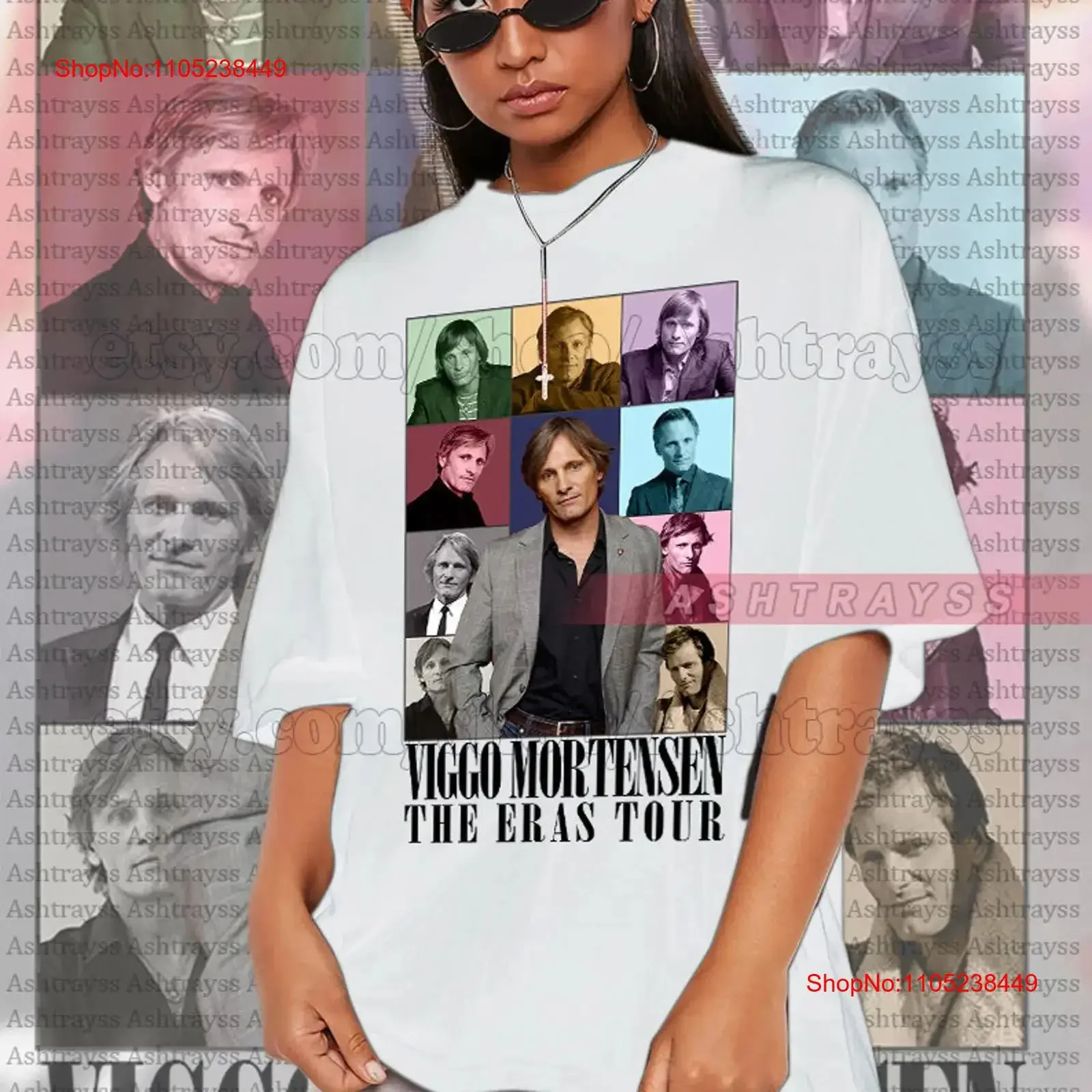 Фото Футболка Viggo Mortensen The Eras Tour, винтажная, стильная, унисекс, дышащая, с графическим принтом, повседневная, мягкая, удобная. №1
