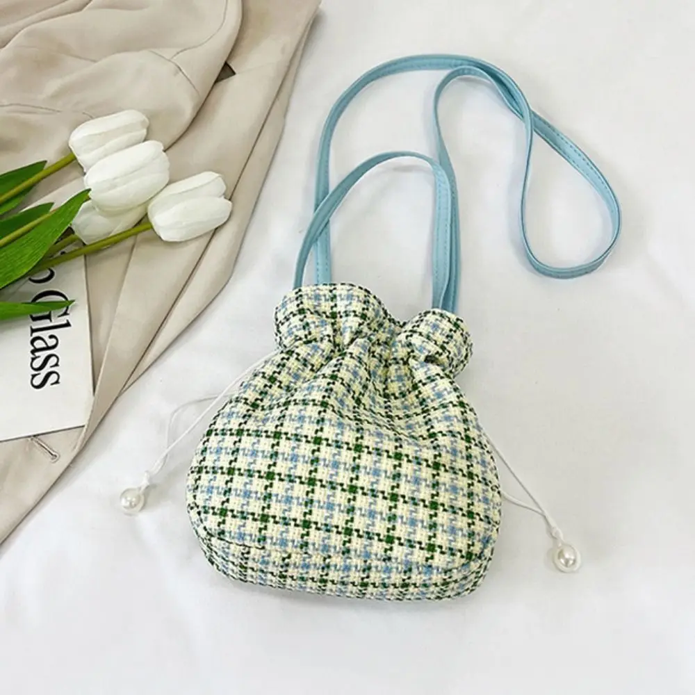 Элегантная решетчатая женская сумка-мешок на шнурке винтажная милая сумка через