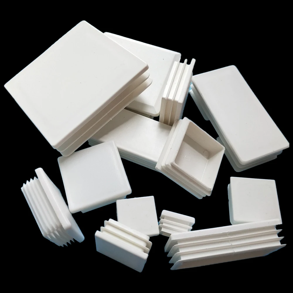White Plastic Rectangle Blanking End Caps Tube Pipe Inserts Plug Bung 10x20mm ~ 60x60mm