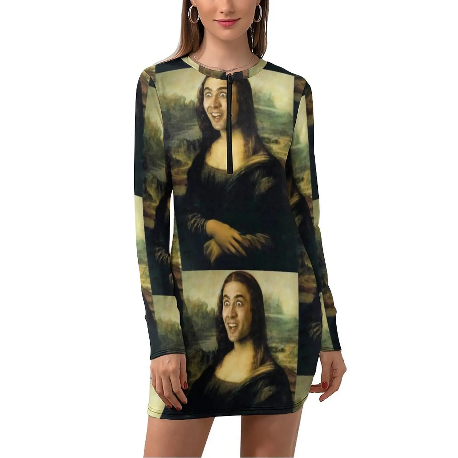 

Женское весеннее, с длинным рукавом, с принтом Моны Лизы, большого размера