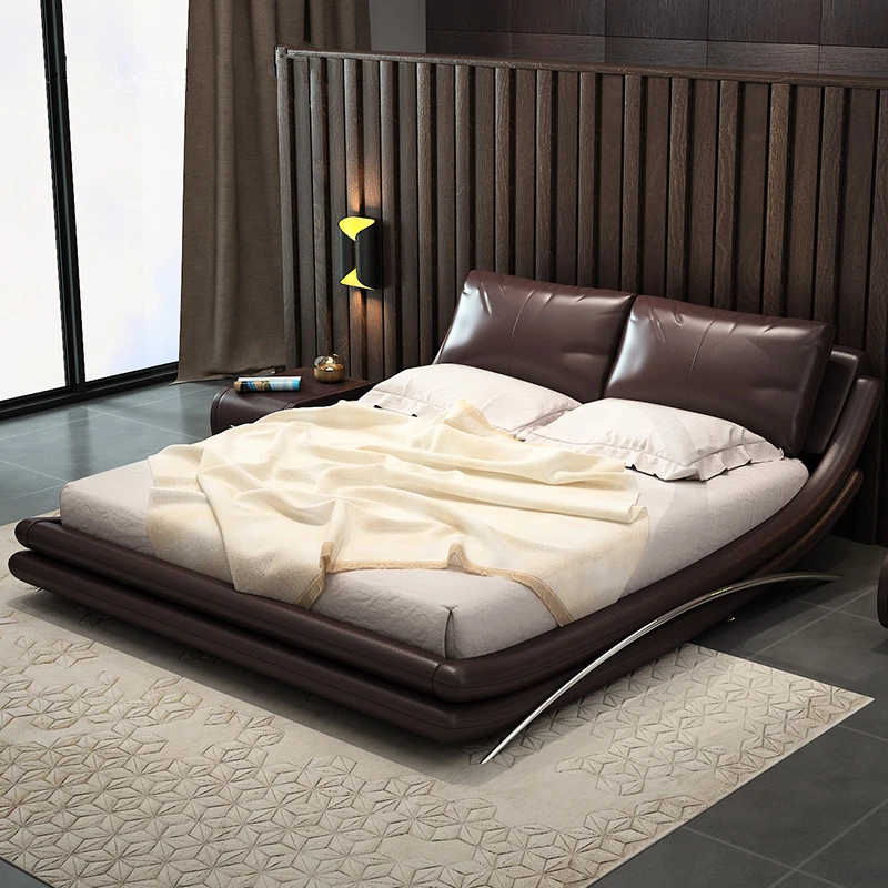 

Leather bed simple modern soft bed