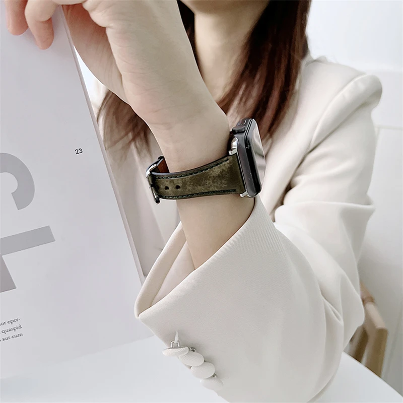 

Для Apple Watch Band 38/40 41/42 44/45 тонкий кожаный ремешок iwatch Series 8 7 SE 6 5 4 3 2 1 Женский Тонкий браслет Correa