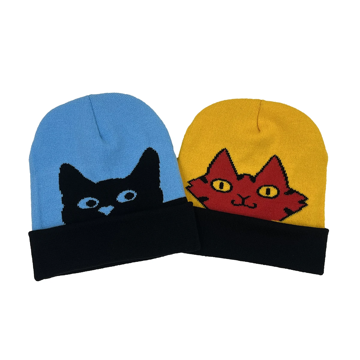 Модная жаккардовая вязаная шапка с милым черным котом зимняя теплая спортивная