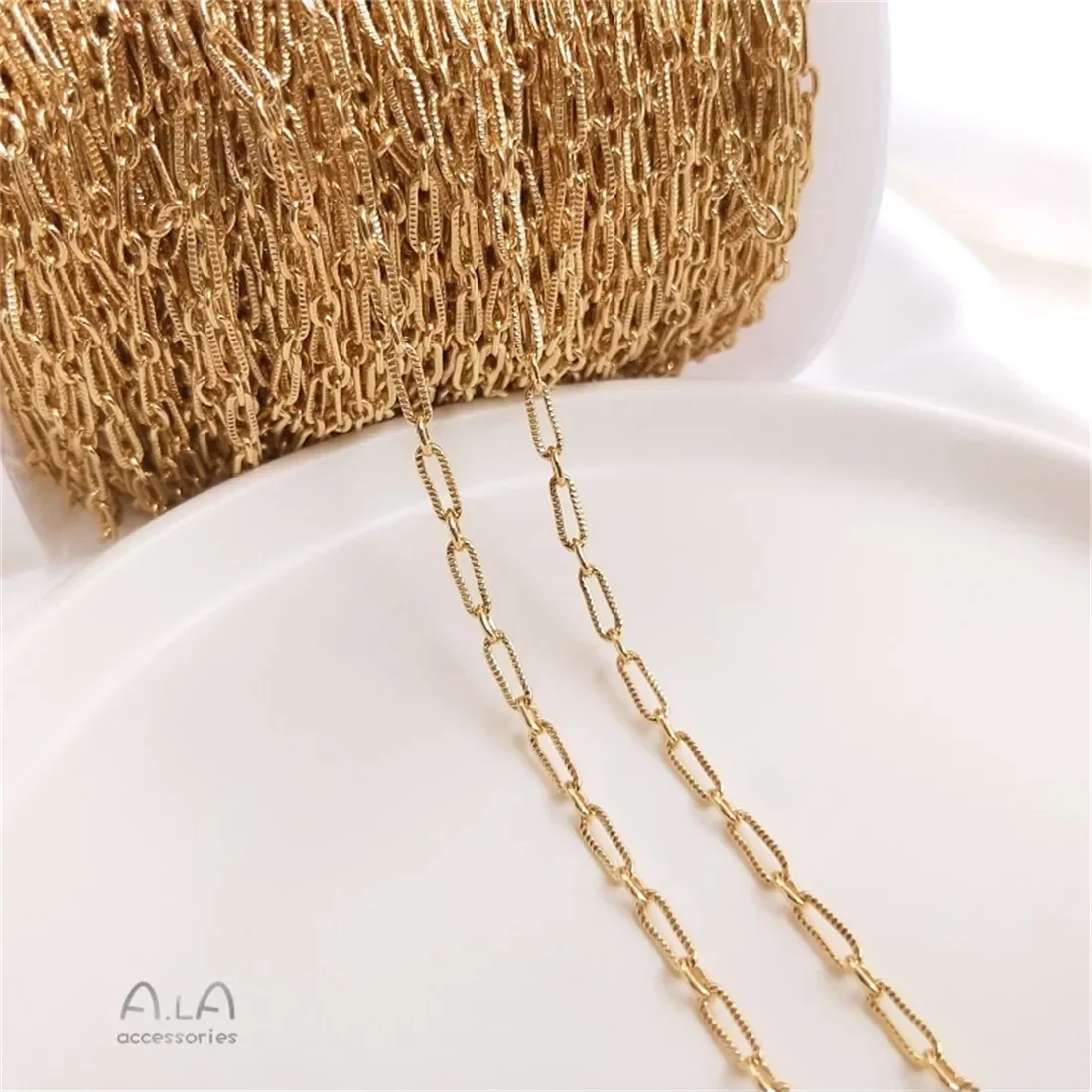 Овальная длинная О-цепочка с цветочным принтом 14-каратного золота и