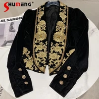 2021 autumn new collar embroidered flower black velvet small blazer suit female short coat