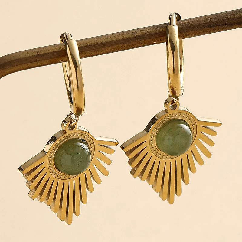 

Green Nature Stone Stainless Steel Dangle Earrings for Women Bohemia Geometric Dangle Earrings Fashion Jewelry Gifts