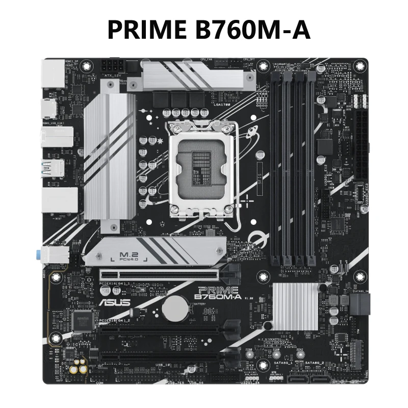 

ASUS PRIME B760M-A Intel B760 LGA 1700 mATX Motherboard with PCIe 4.0, DDR5, 2x M.2 Slots, Realtek 2.5Gb Ethernet, DisplayPort