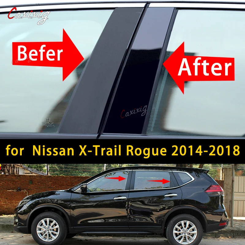 

8PCS Polished Pillar Posts Fit Window Trim Cover BC column sticker For Nissan X-Trail Rogue 2014-2018