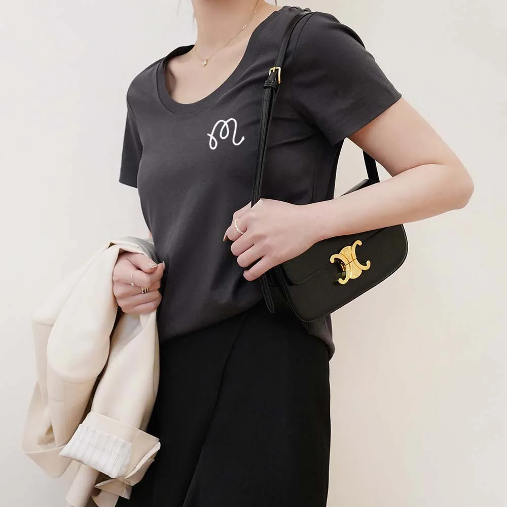 Women Pure Colour Malbon Golf T-shirt Short-sleeved Casual Top Thick Cotton Half-sleeve  U-neck T Shirt Mercerized  Simple