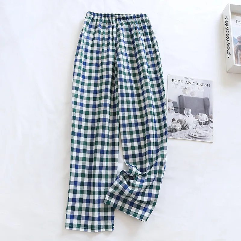 Fdfklak Couple Pajamas Trousers Cotton Gauze Spring Autumn Summer Thin Plaid Home Pants Loose Sleepwear Women And Men Pant