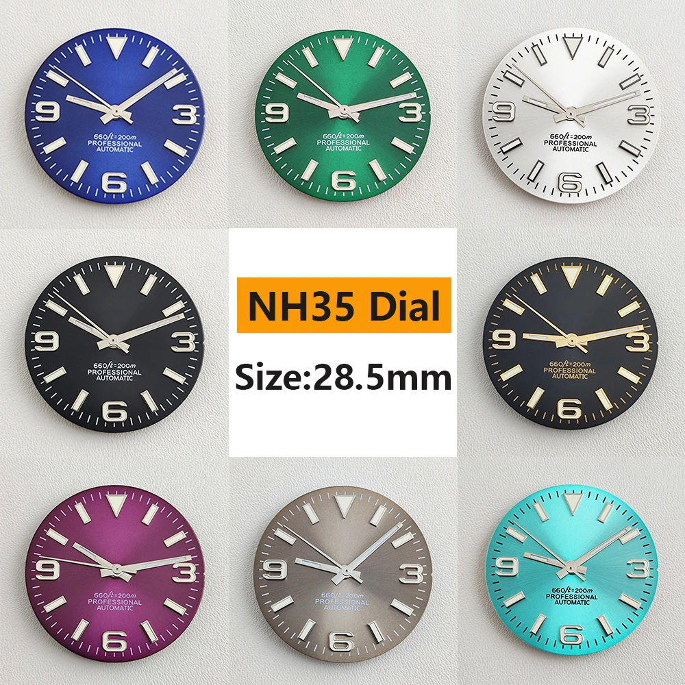 

NH35 dial 28.5mm 369 Nails Watch Dial Sun Pattern Modified Dial Green Luminous fit NH35/NH36 Movement Watch Repair Parts