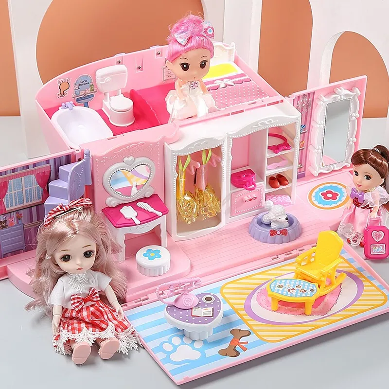 

Children's toy girl dream doll villa bedroom handbag princess doll dress up barbie castle play house girl doll clothes