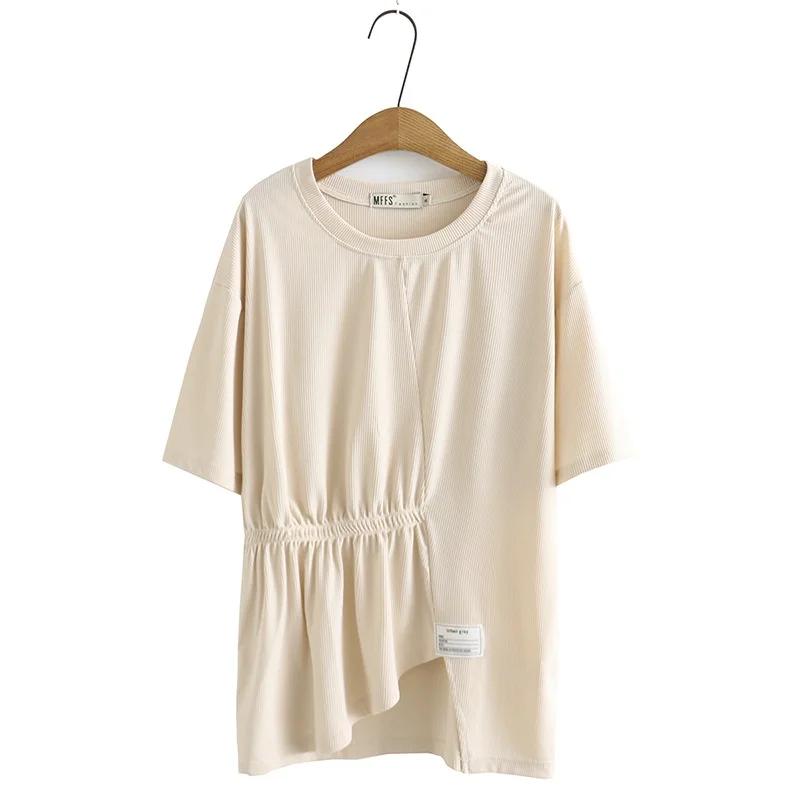 

Plus Size XL-4XL Women's Summer Tshirts Solid Color Irregular Slim Tops Oversized Casual Top