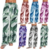 summer new womens leaf print yoga wide leg sports trousers women fashion casual trousers lady and female