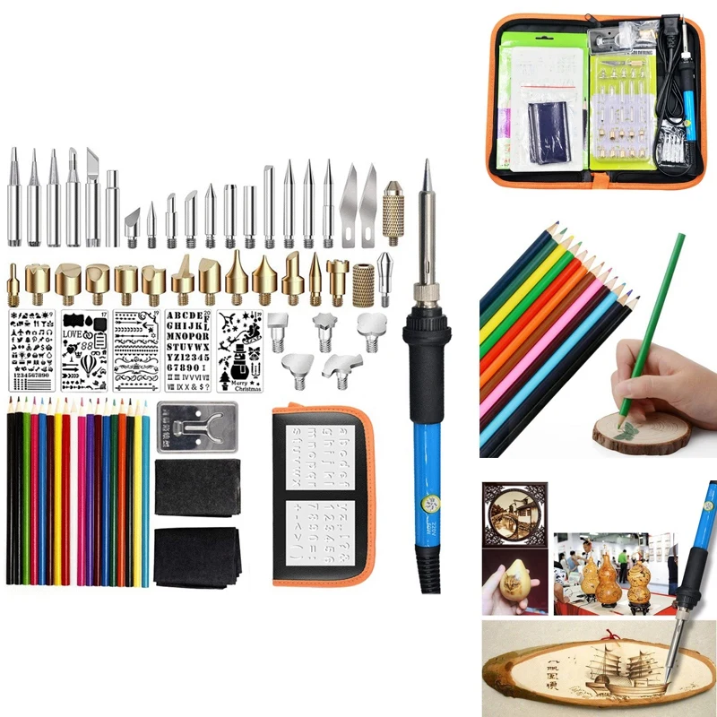 

71 Pcs Wood Burning Kit DIY Hand-Make Artwork Adjustable Temperature Embossing/Carving/Soldering