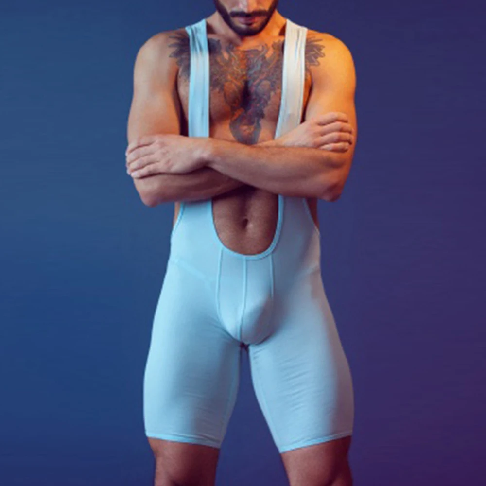 Men's Summer One-piece Overalls Trend Fashion Tights Shapewear Home Pajamas Homewear Romper Bodywear Stretch Leotard Playsuit