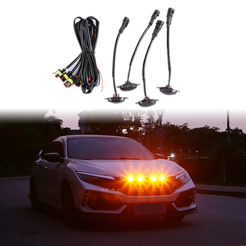 

Car LED Front Grille Smoked Amber Light Daytime Running Lights Lamp for Universal Pickup SUV Truck Sedan