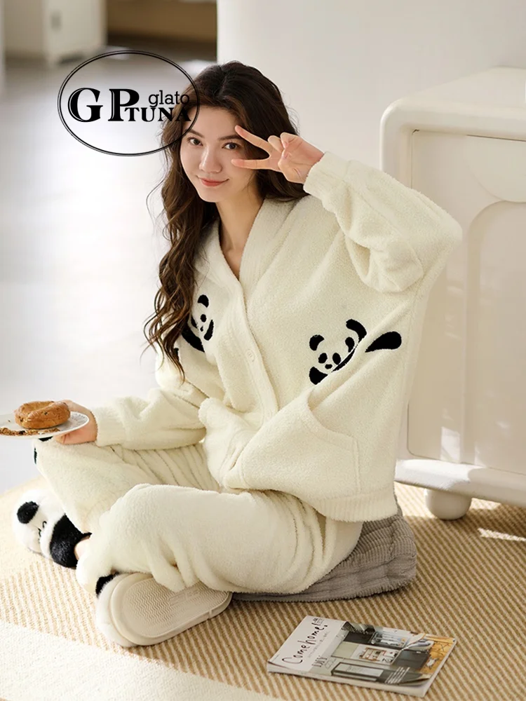 Японские пижамы из кораллового флиса GP осенне-зимние женские 2024 новая