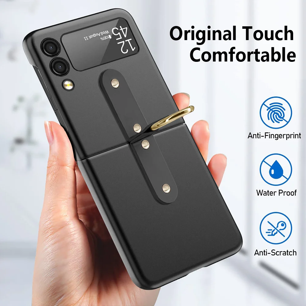 

Fashion with Ring Ultra-thin Cover for Samsung Galaxy z Flip 3 5g Case Camera Protection Pc Shockproof Phone Cases Coque Fundas