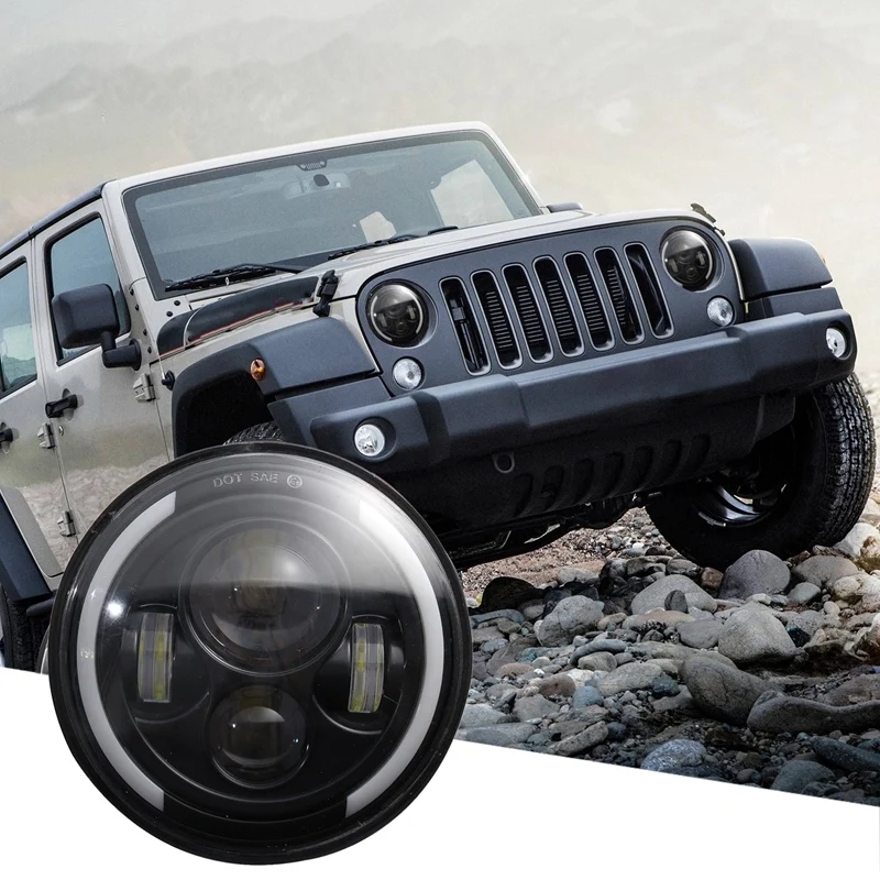 

7 Inch Angel Eye 150W LED Headlight 6000K Hi/Lo Beam Halo Head Light Lamp with Amber DRL IP67 Waterproof
