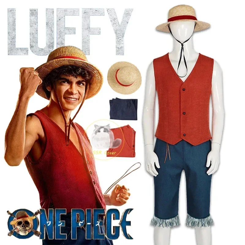 Костюм Луффи для косплея из фильма аниме Обезьяна Д униформа рубашка брюки шляпа