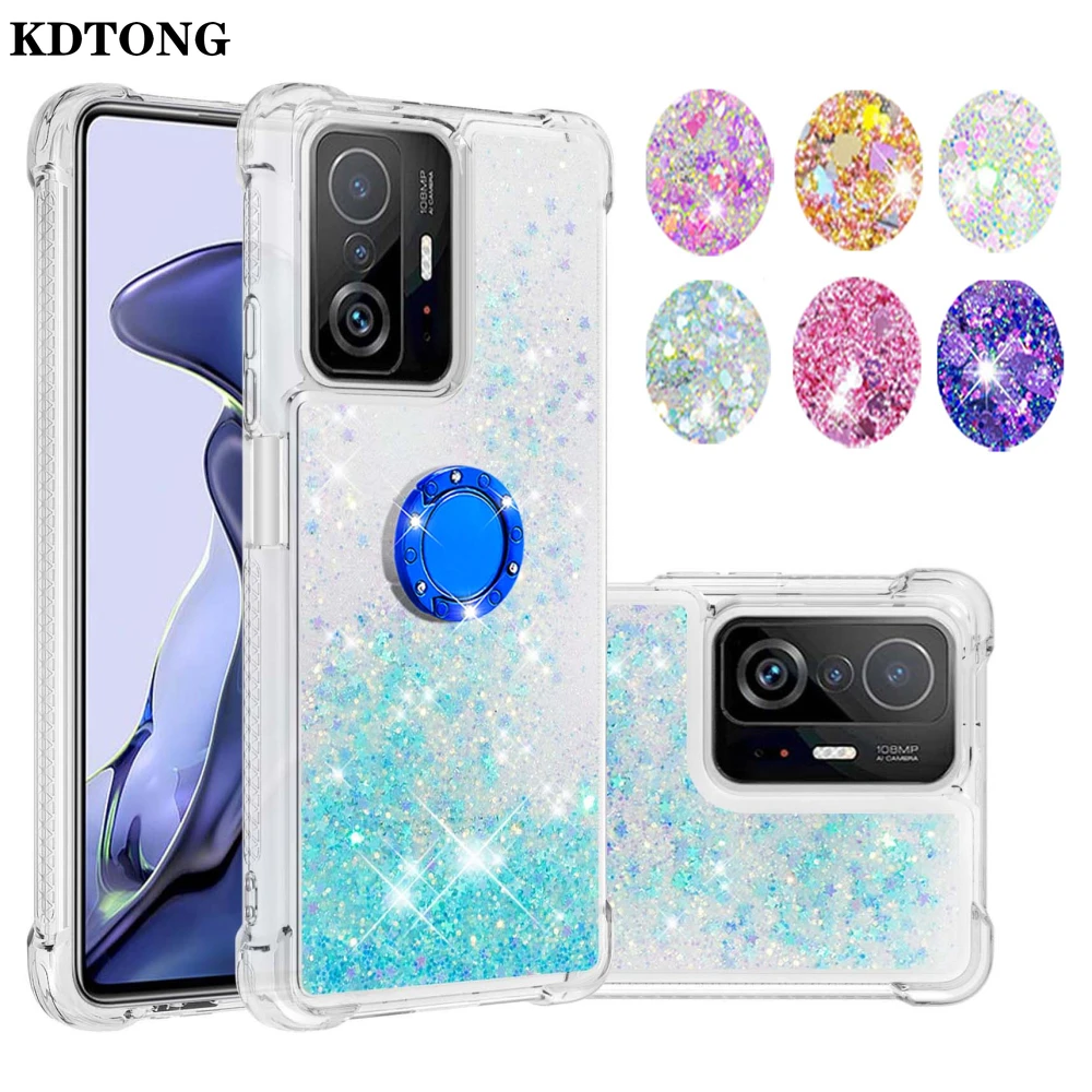 

Cute Quicksand Glitter Case for Xiaomi Mi 11T 10T Pro A1 5X Poco M3 X3 NFC M4 X4 Pro Note 10 Lite Back Cover With Finger Ring