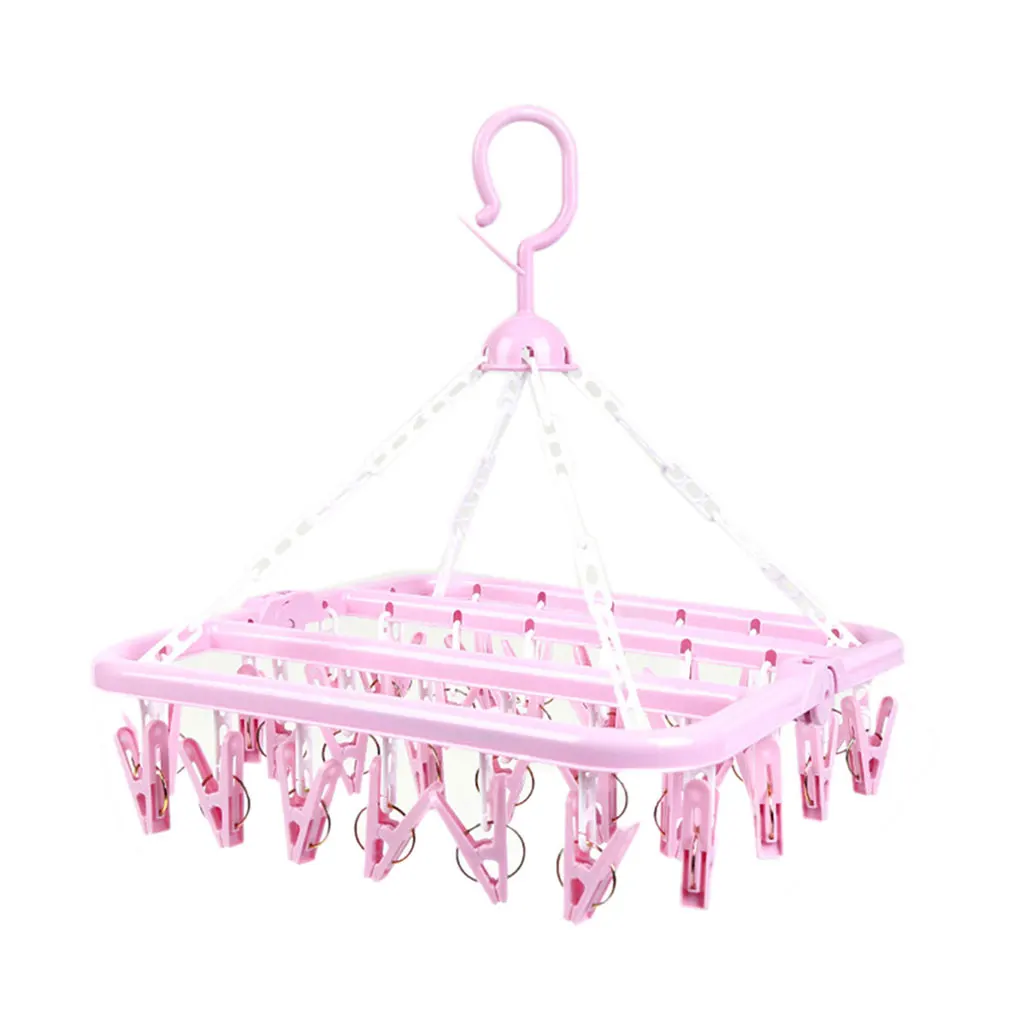 

32 Clips Folding Clothes Hanger Children Adults Clothes Dryer Windproof Socks Underwear Plastic Drying Rack