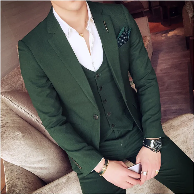 2022 Dark Green Mens Suits Slim Fit Sets (Jacket+Pants+Vest) Stylish Designer Party Suits Costume Homme Marriage Tuxedos