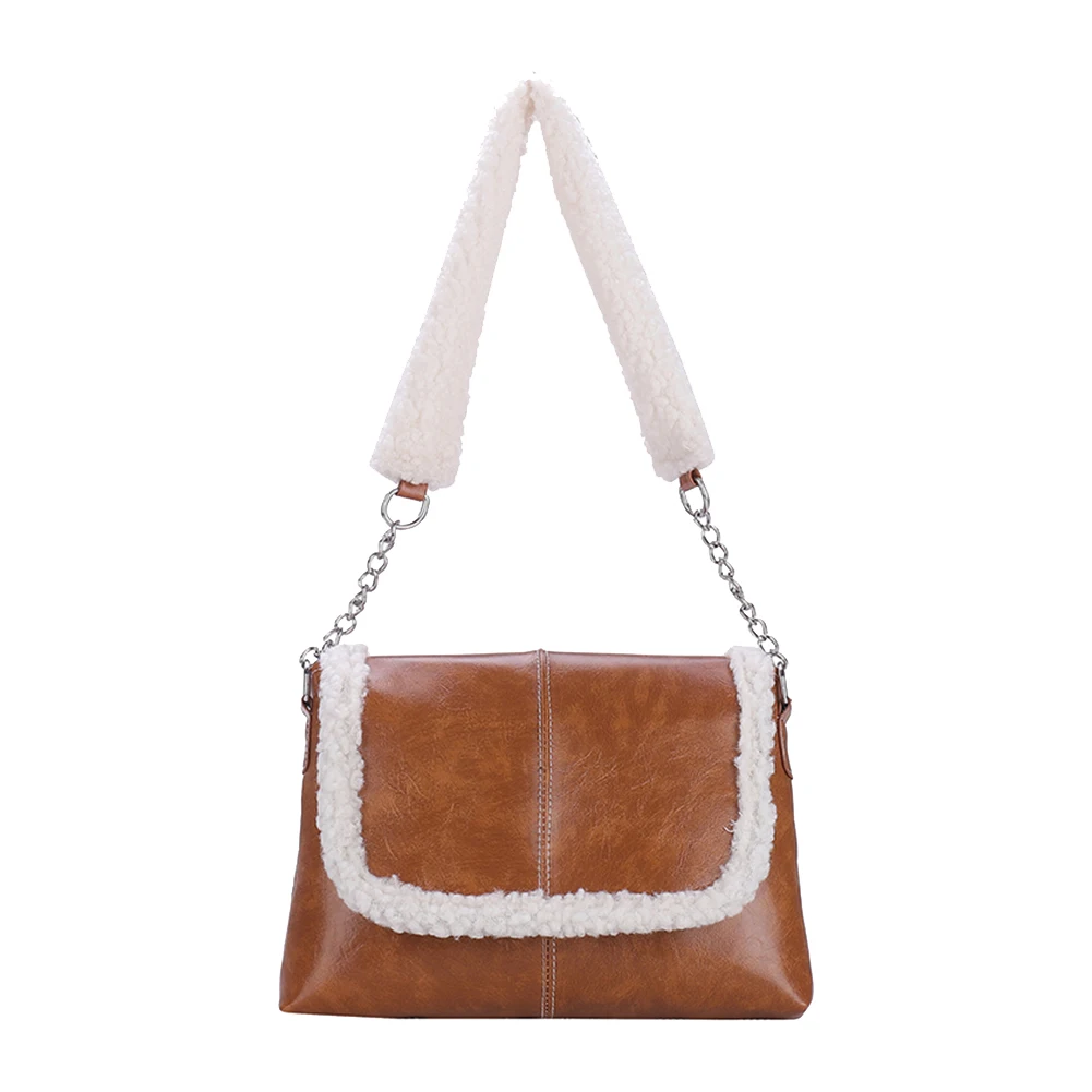 

Casual Shoulder Handbag Women Splicing PU Plush Crossbody Bag Retro Autumn Totes Popular Simple Female Daily Bag