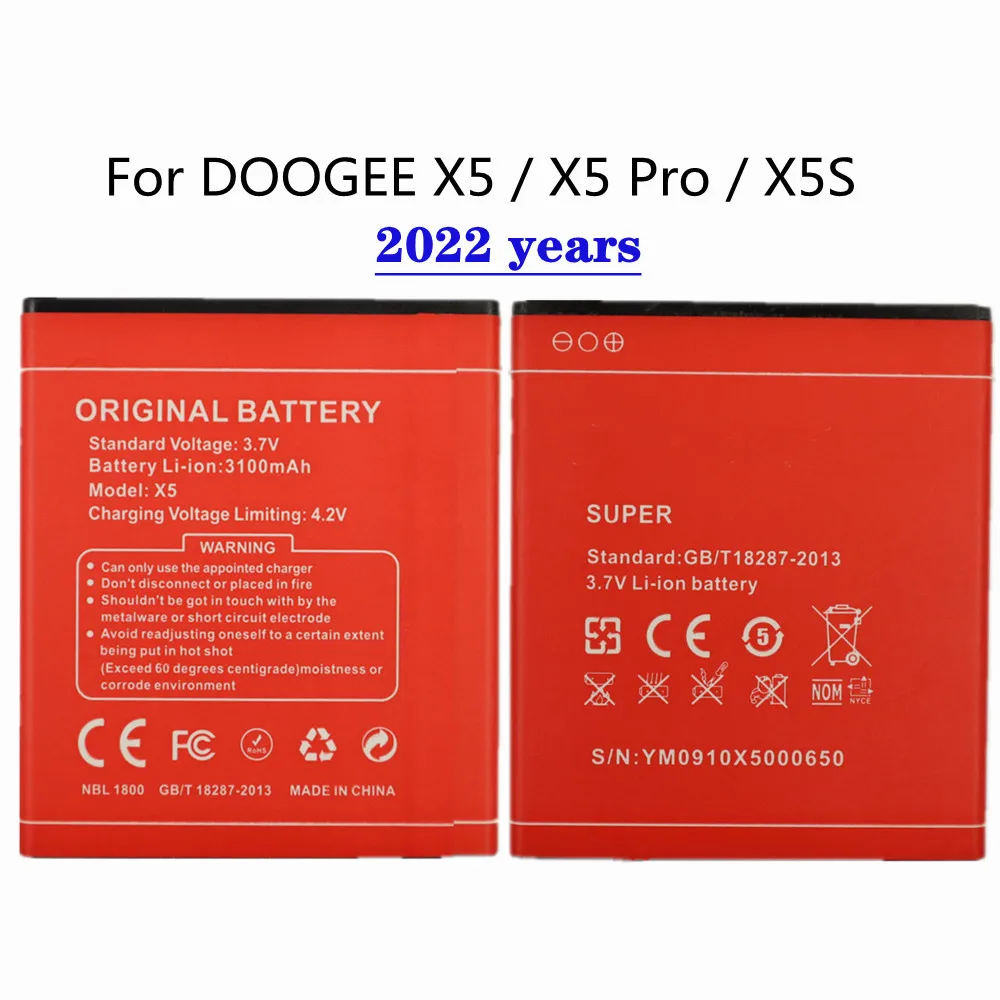 

High Quality Original 3100mAh X5 Red Colour Battery For DOOGEE X5 / X5 Pro / X5S x5Pro x5 S Smart Phone Replacement Batteries