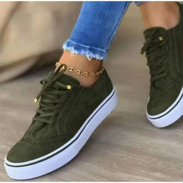 

2021Women Flats Women's Casual Lace Up Shoes Female Platform Suede Footwear Ladies Comforts Breathable Vulcanized Zapatos Mujer