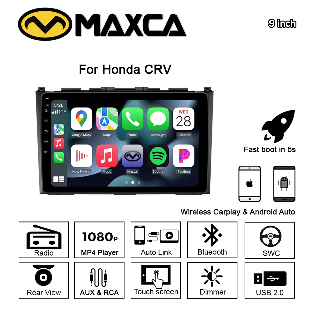 MAXCA 9-дюймовый Honda CRV беспроводной Carplay Android auto 2 Din радио мультимедийный видеоплеер