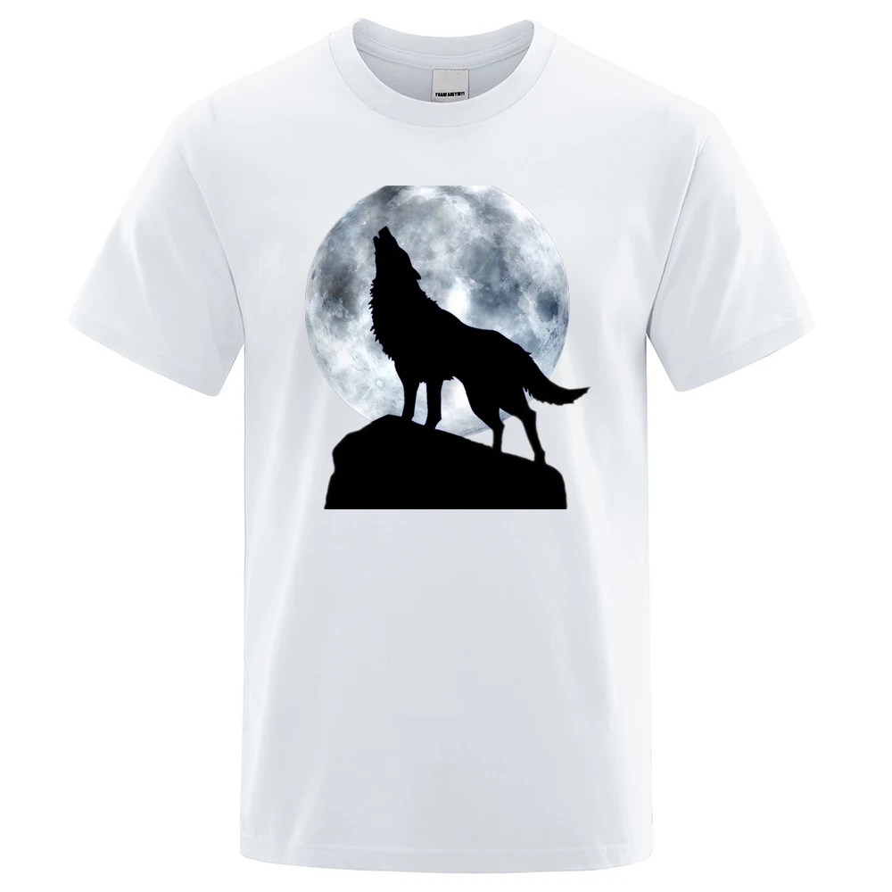 

Summer Men's Moon Wolf Handsome Printed Casual T-shirt Male Cotton Regular Short Sleeve T-shirts Top Man Tees Streetwear