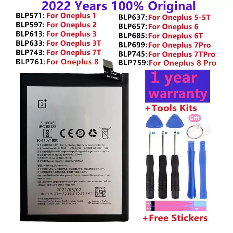 

2023New 100% Original Replacement Battery For Oneplus one 1+ For OnePlus 1 2 3 1+3 One Plus 3 3T 5 5T 6 6T 7 7T 8 Pro 7 Plus Bat
