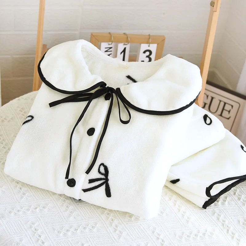 Фланелевой осенне-зимний комплект одежды для сна женщин с утолщенным и теплым