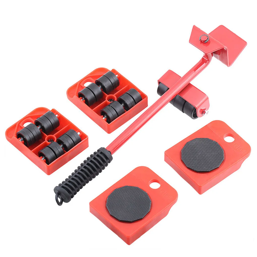 

5PCS Set Professional Furniture Transport Lifter Tool Heavy Stuffs Moving Hand Tools Wheel Bar Mover Device Blue