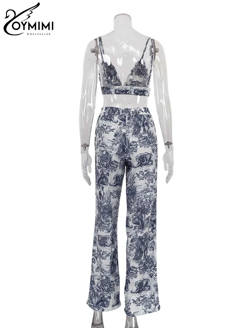 Oymimi Повседневный Синий Комплект из трех предметов с принтом для женщин