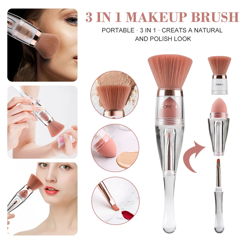 

3 in 1 Face Makeup Brush Multifunctional Brush Powder Brush Sponge Angled Lip Brush Portable Beauty Tool Make Up Tools Set
