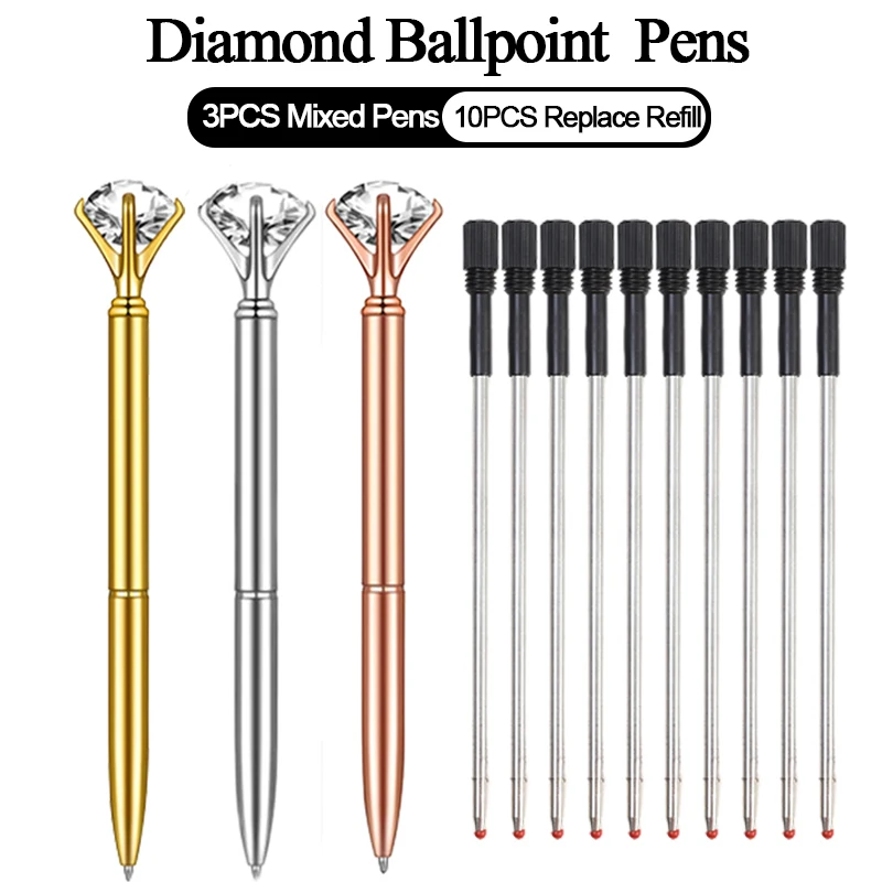 

Креативные большие шариковые ручки со стразами, металлический наконечник, ручка с черным стержнем, Замена черного цвета, канцелярские принадлежности для студентов и учебы