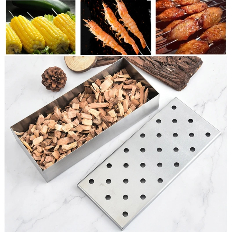 Smoker Box for Wood Chips Gas Grill or Charcoal Grill Stainl