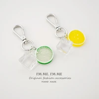 ins cute simulated lemon ice key holder kawaii backpack schoolbag zipper decorative pendant car keychain toy ornament summer