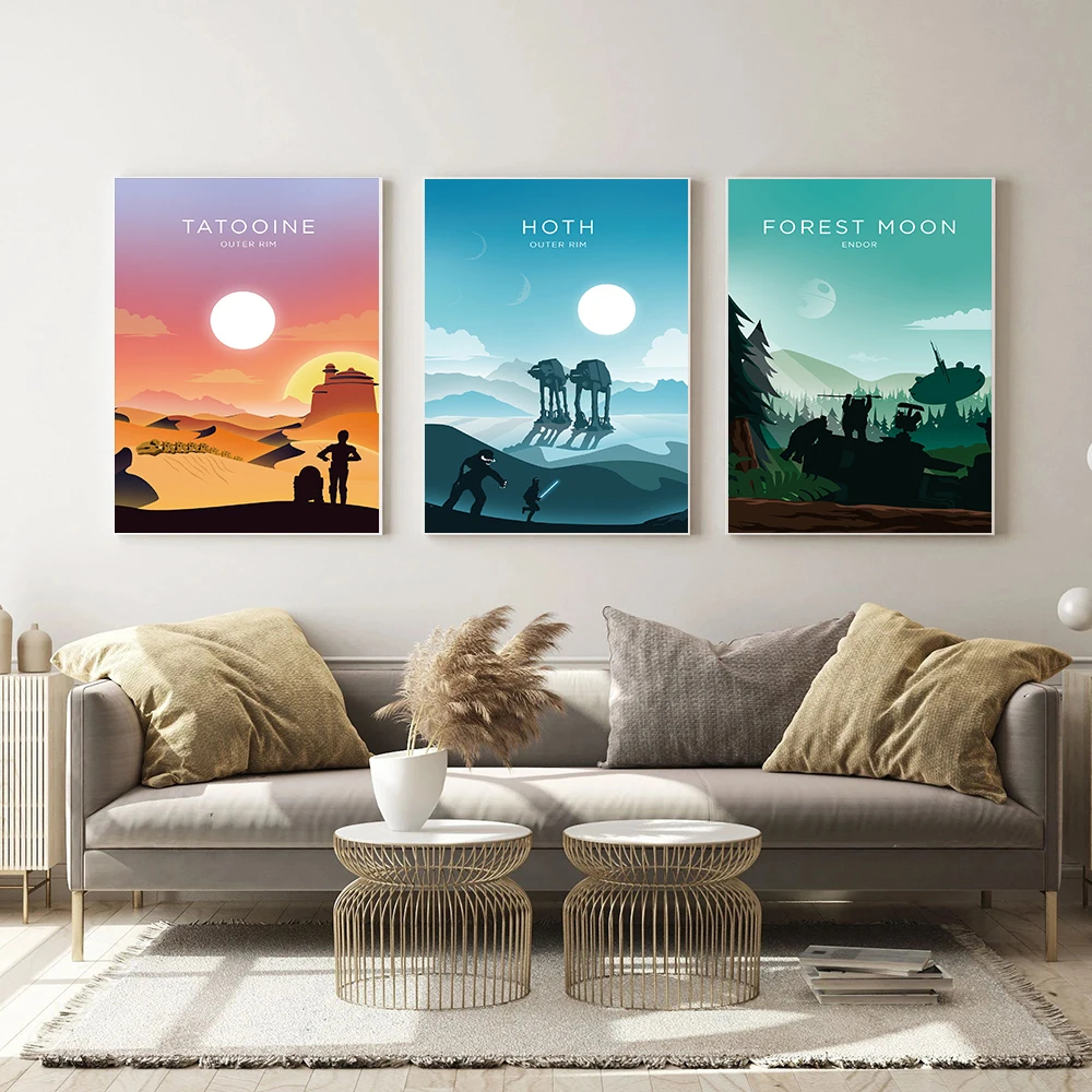 

Tatooine Endor Hoth Print Vintage Art Painting Travel Movie Retro Minimalist Poster Landscape Poster Wall Art Picture Home Decor