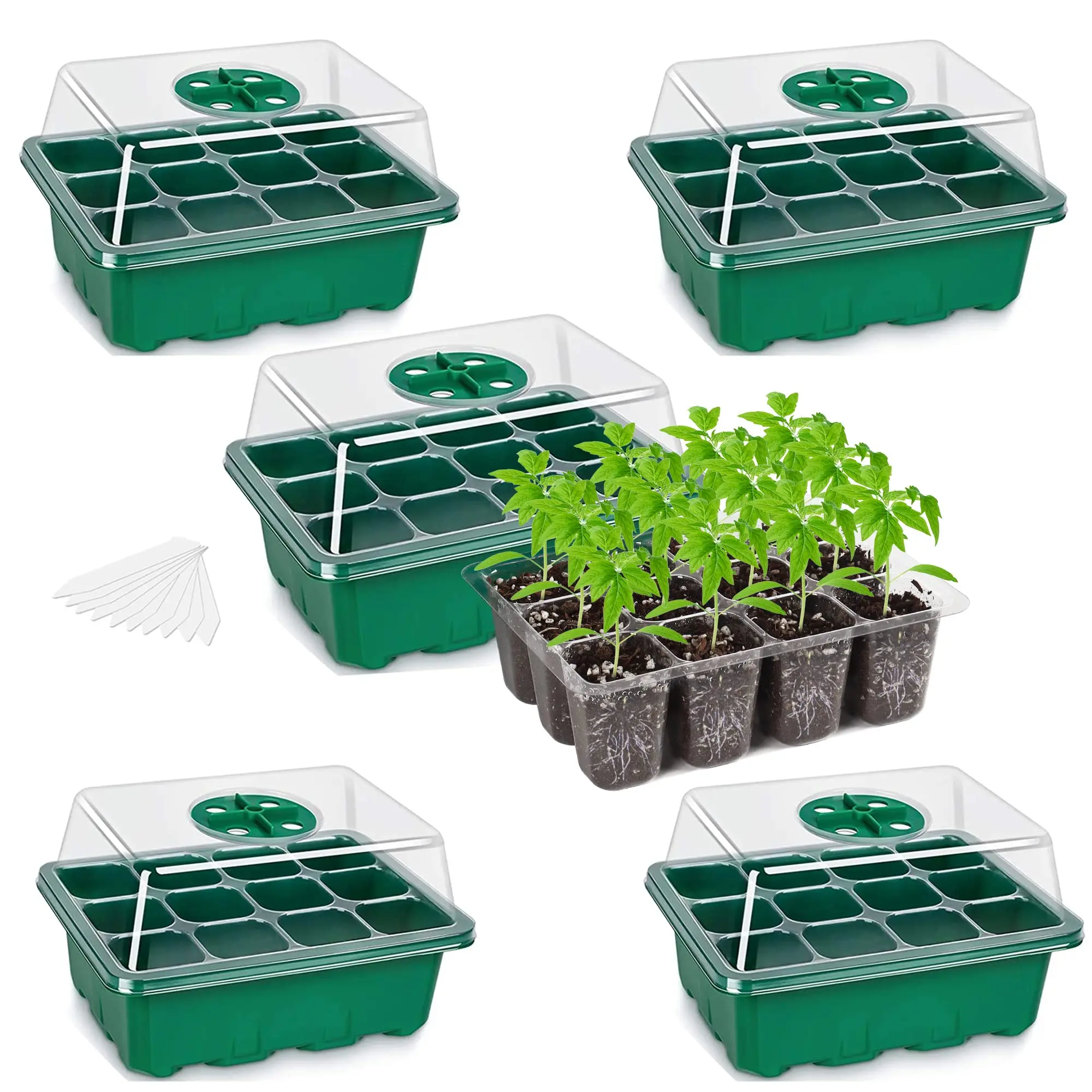 

5pcs Seed Grow Planter Box Seed Starter Kit Seedling Trays Germination Box with Dome and Base For Seedlings Indoor Gardening