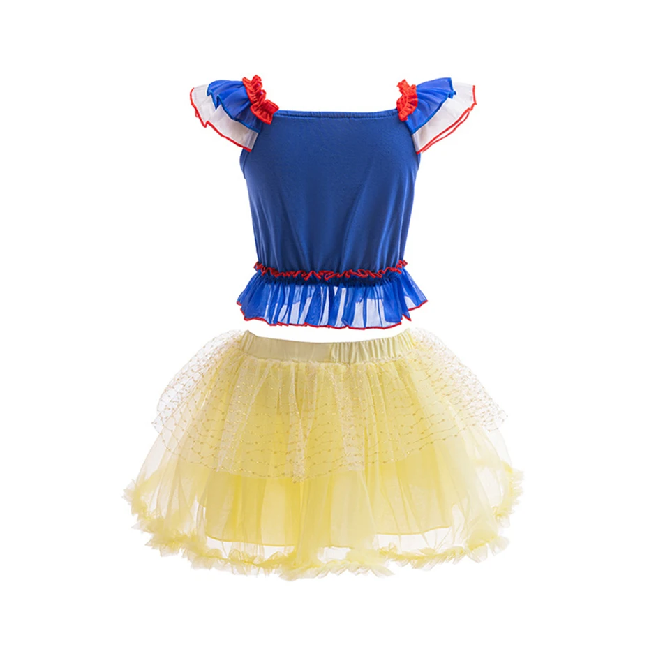 Disney Girl Princess Mermaid Ariel Snow White Costume Tutu Dress 2PCS Set Flying Sleeve Birthday Carnival Party Toddler Outfits