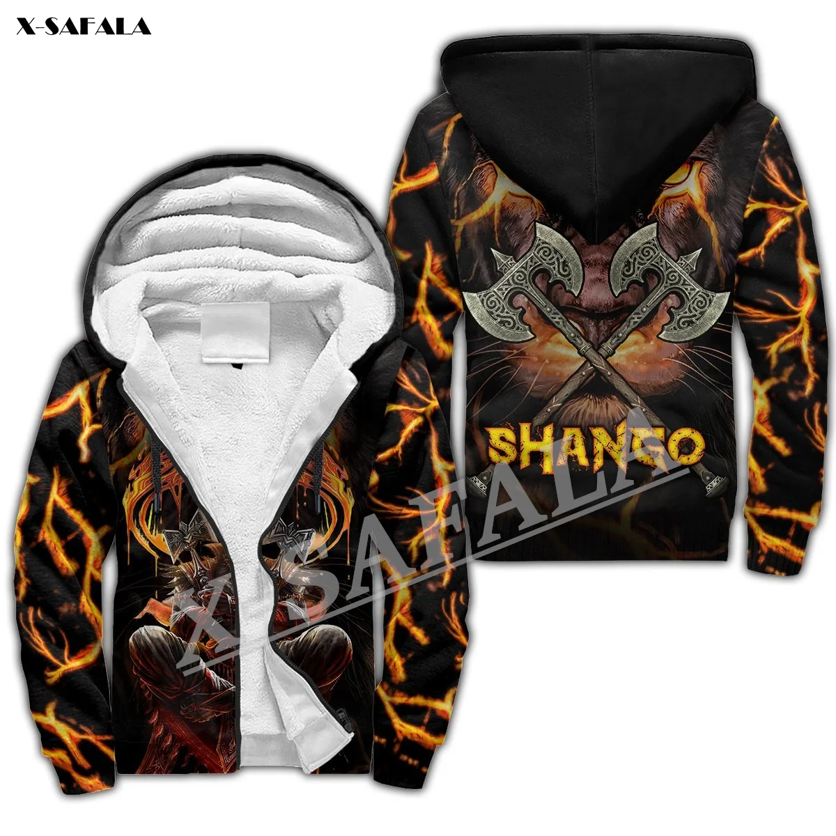 African King Cheetah  3D Print Men Warm Thick Fleece Zipper Hoodie Jacket Windproof Pullover Coat Hooded Outwear US Size Winter