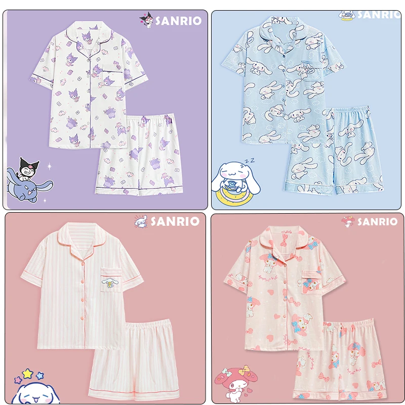 

Пижама Sanrioed из мультфильма Melody Kuromi Cinnamoroll, летний комплект с коротким рукавом, кавайная японская Домашняя одежда, аниме, домашняя одежда, под...